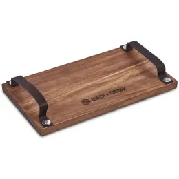 Serendipio Large Farm Style Wooden Tray with Leather Straps image